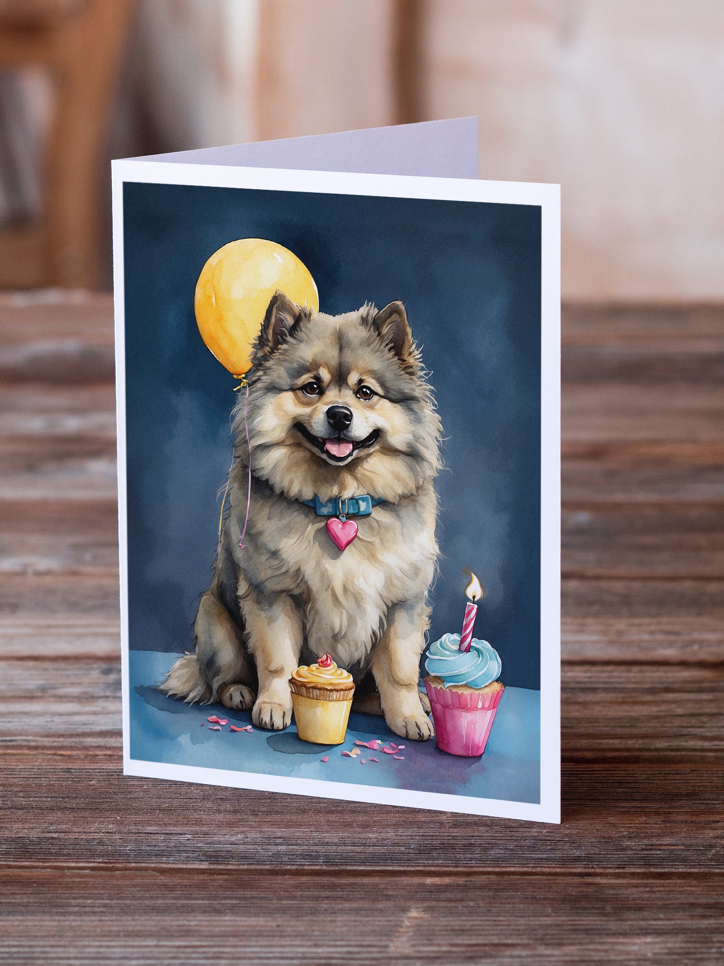 Keeshond Happy Birthday Greeting Cards Pack of 8
