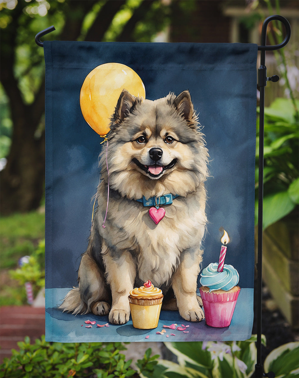 Keeshond Happy Birthday Garden Flag
