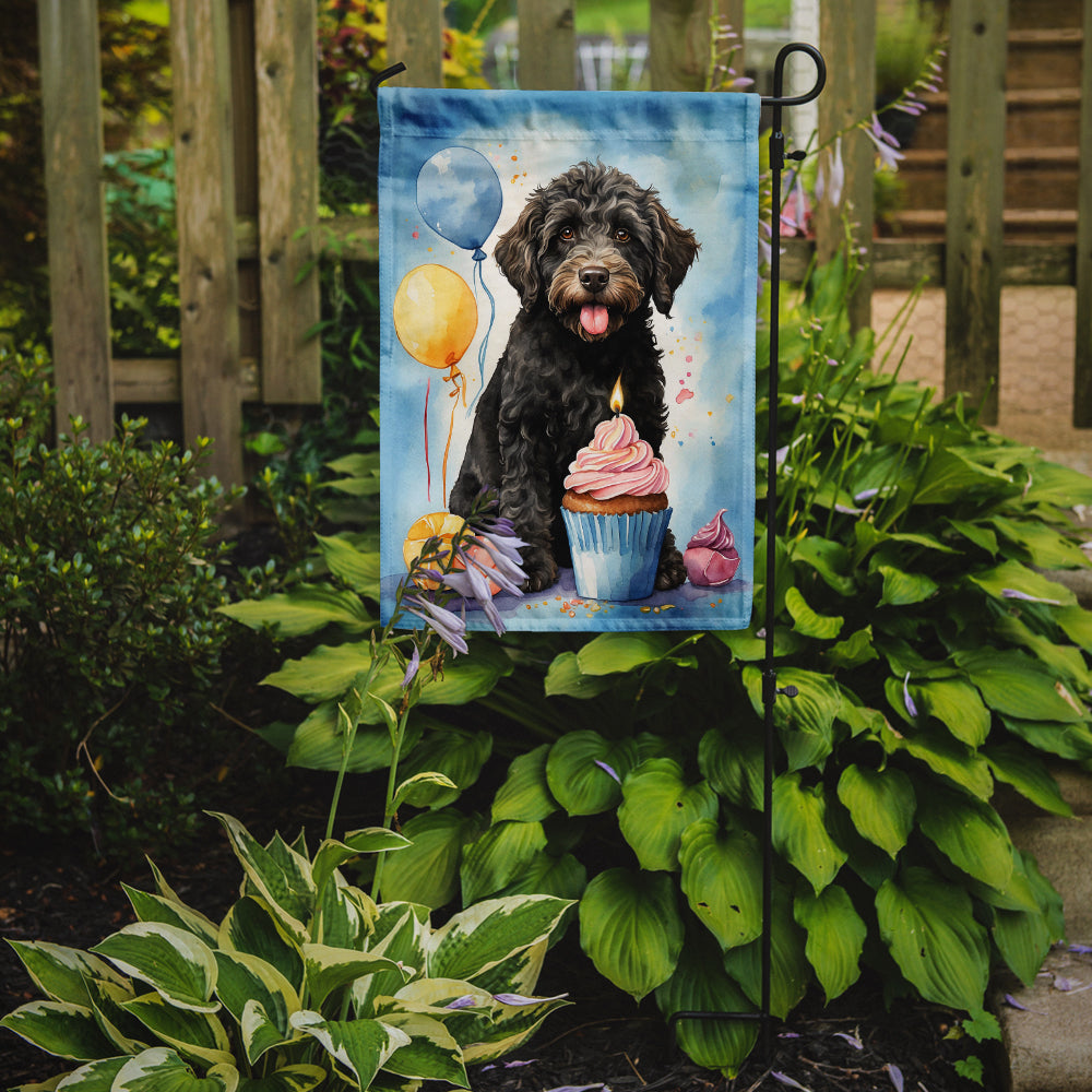 Labradoodle Black Happy Birthday Garden Flag