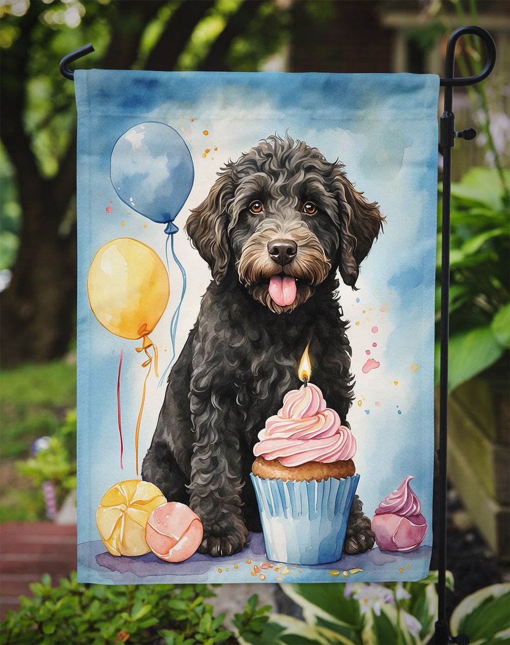 Labradoodle Black Happy Birthday Garden Flag