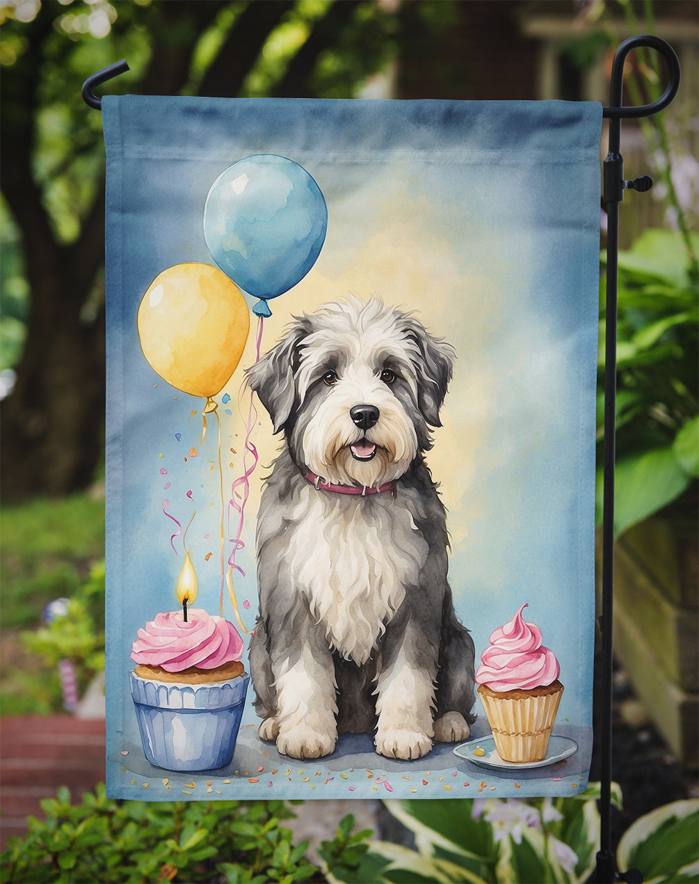 Old English Sheepdog Happy Birthday Garden Flag
