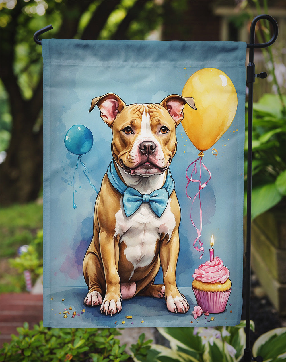Pit Bull Terrier Happy Birthday Garden Flag