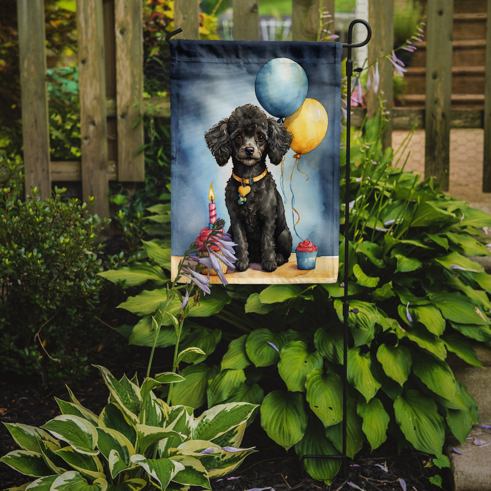 Black Toy Poodle Happy Birthday Garden Flag