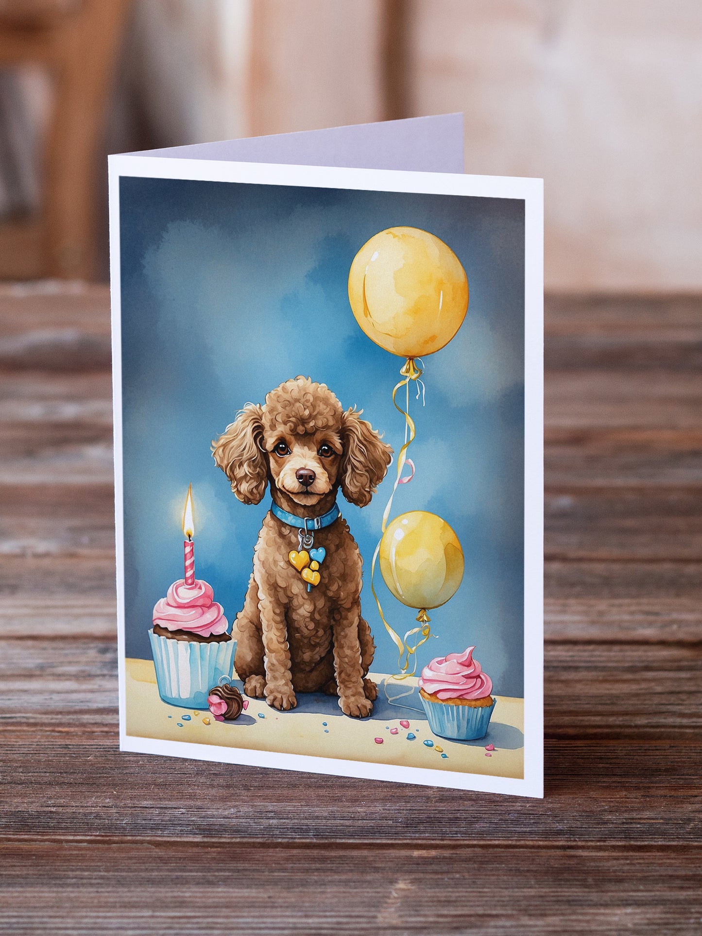 Chocolate Toy Poodle Happy Birthday Greeting Cards Pack of 8