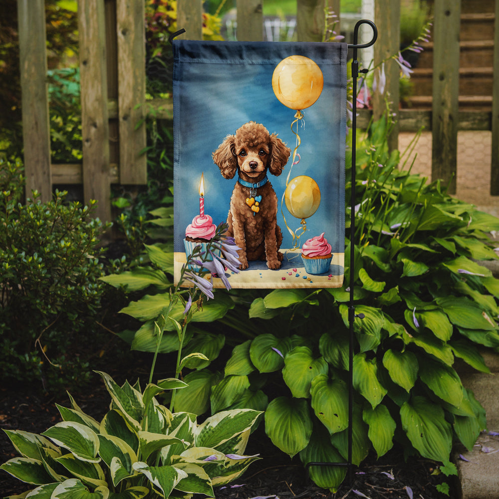 Chocolate Toy Poodle Happy Birthday Garden Flag