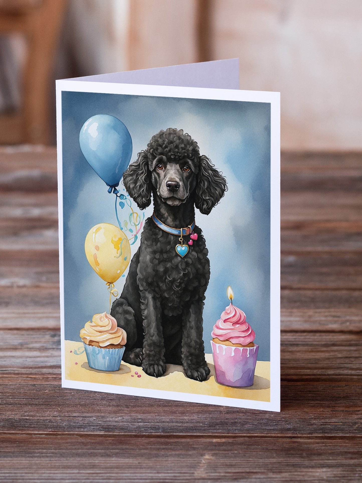 Black Standard Poodle Happy Birthday Greeting Cards Pack of 8