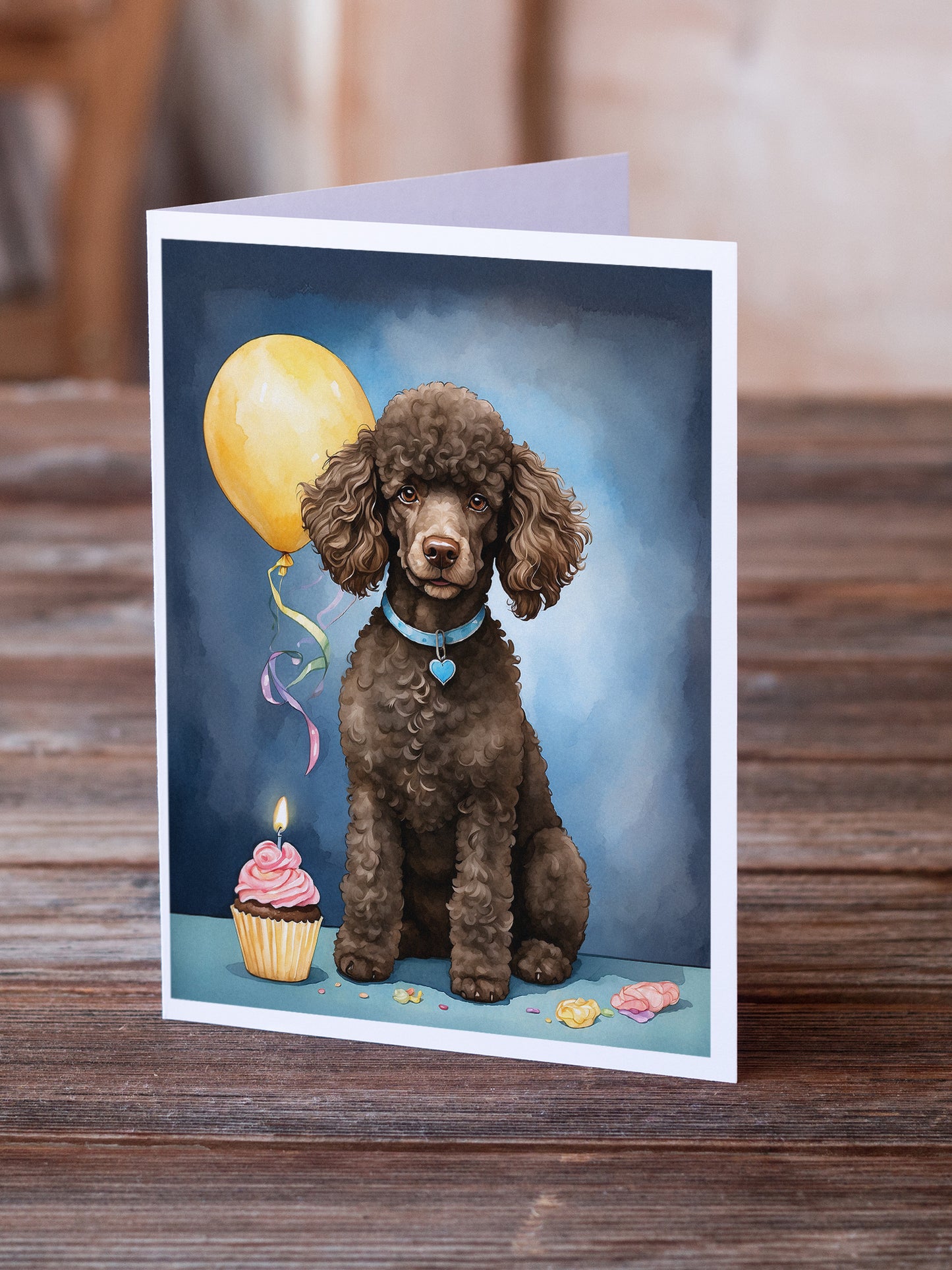 Chocolate Standard Poodle Happy Birthday Greeting Cards Pack of 8