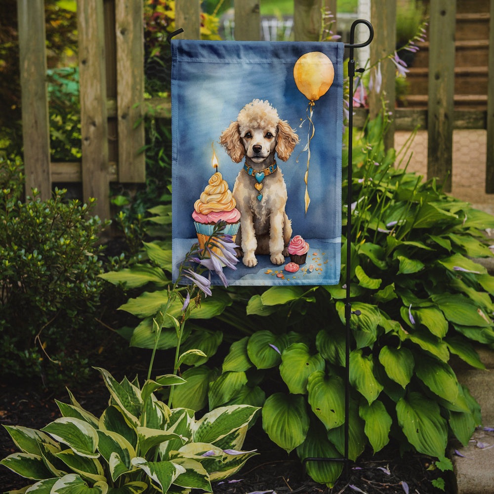 White Toy Poodle Happy Birthday Garden Flag