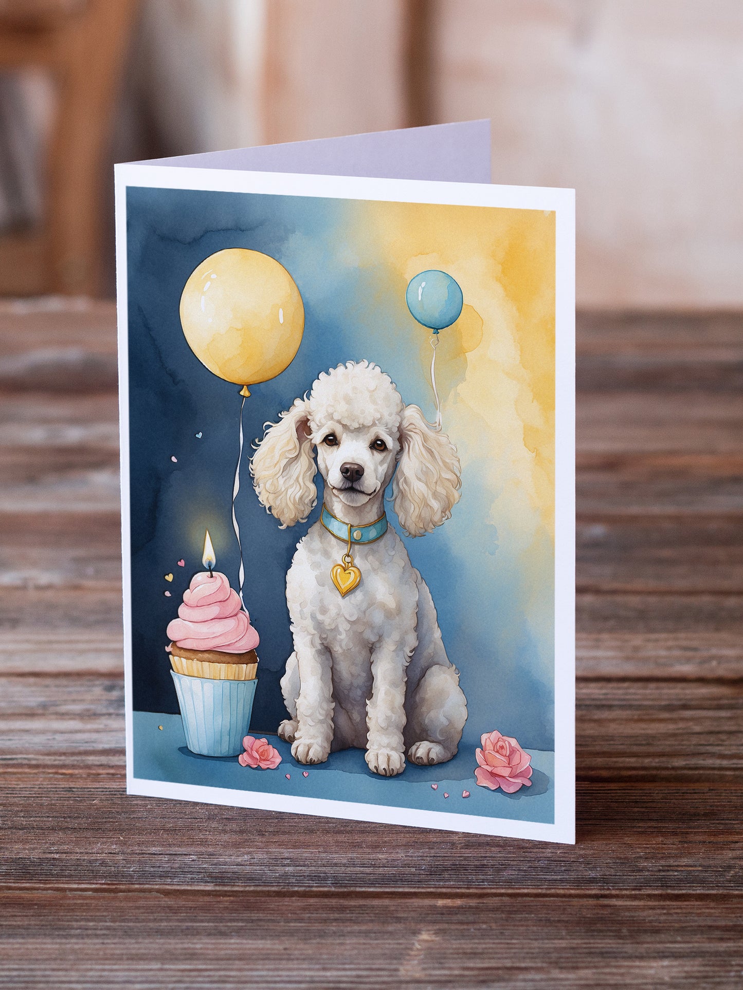 White Poodle Happy Birthday Greeting Cards Pack of 8