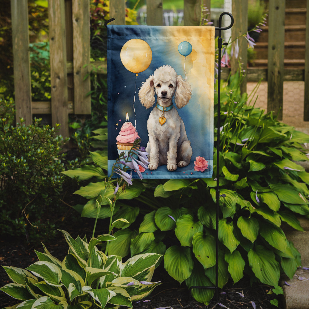 White Poodle Happy Birthday Garden Flag