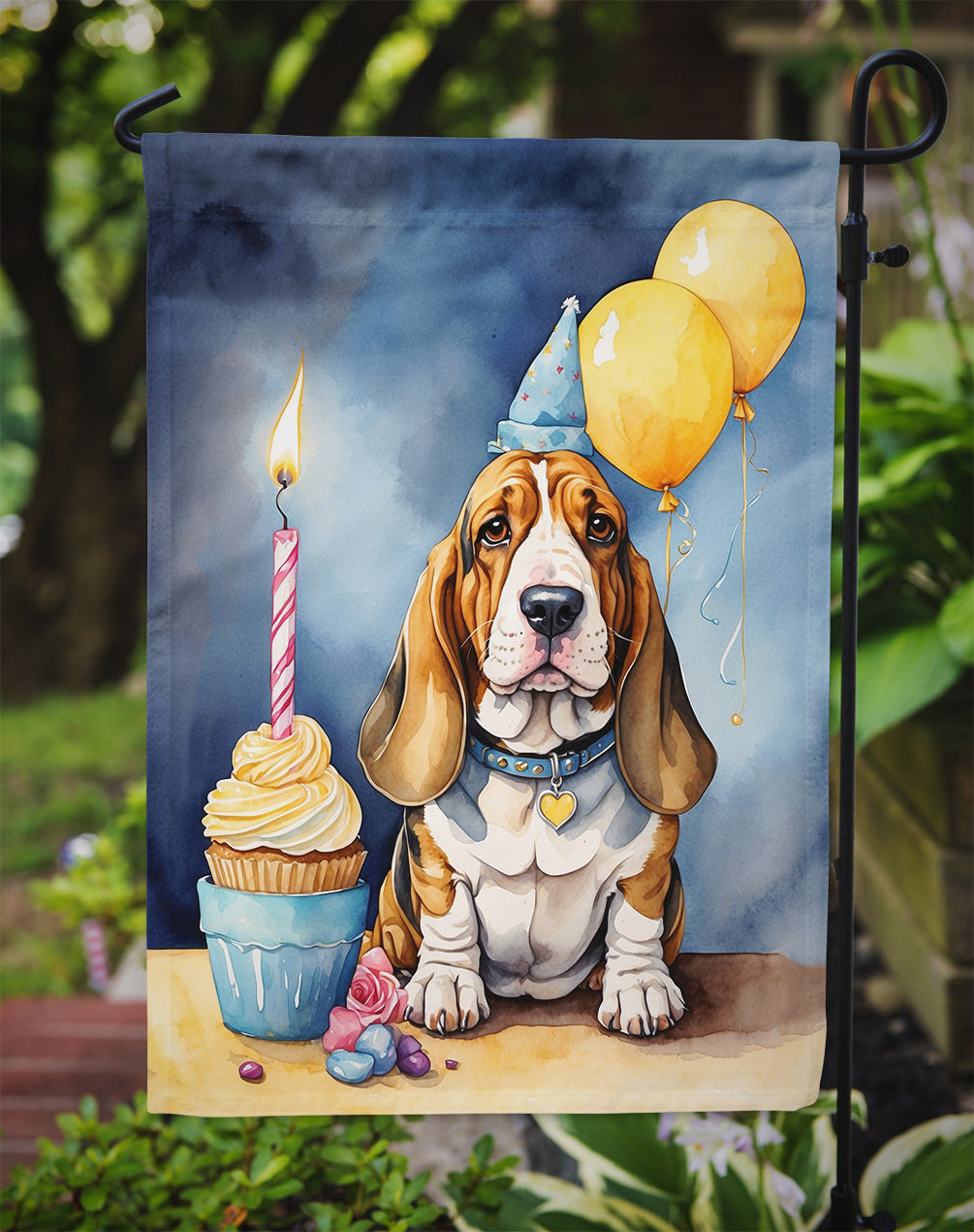 Basset Hound Happy Birthday Garden Flag