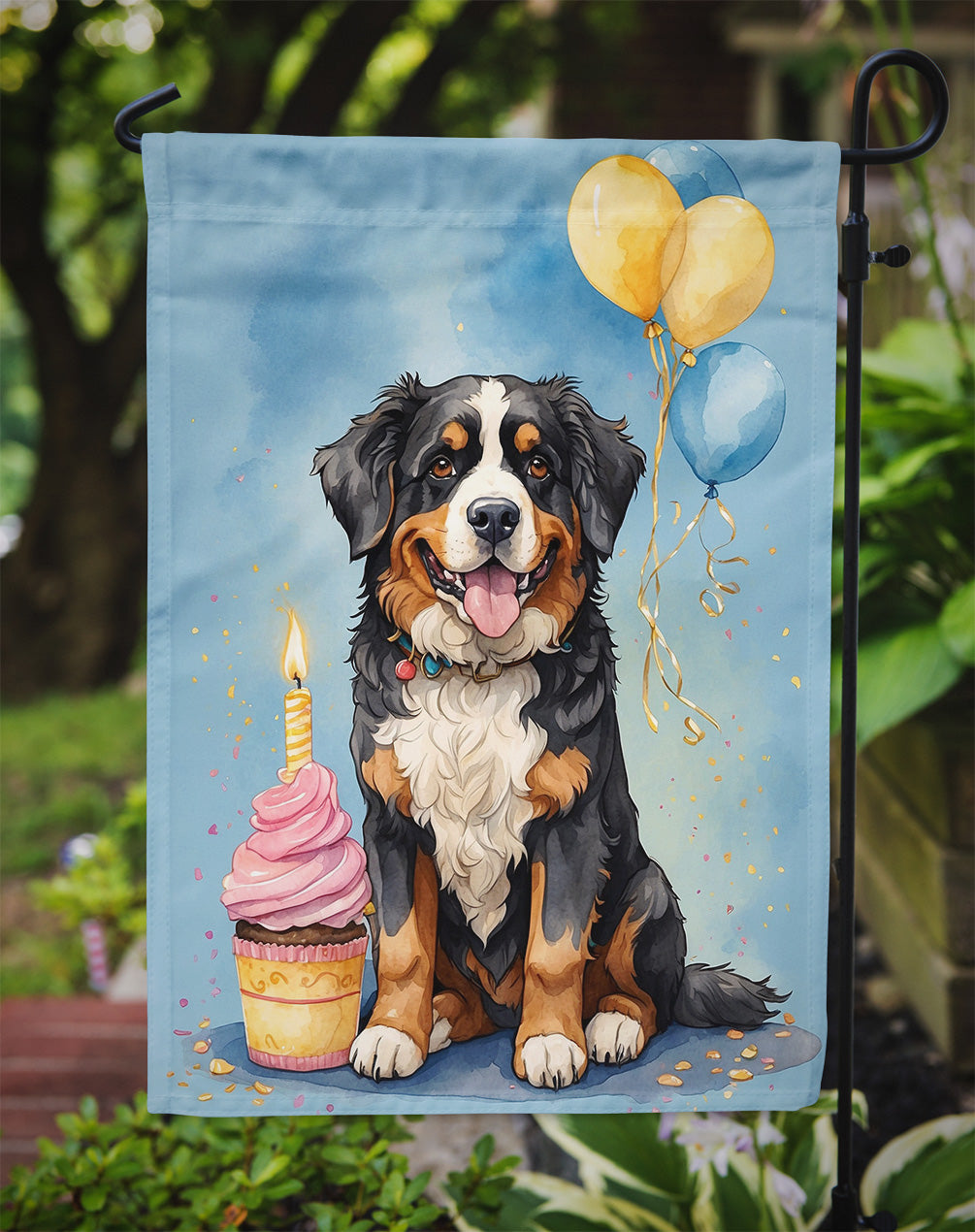 Bernese Mountain Dog Happy Birthday Garden Flag