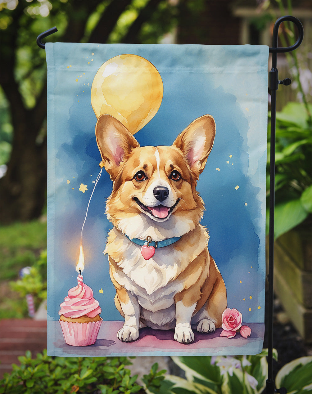 Corgi Happy Birthday Garden Flag