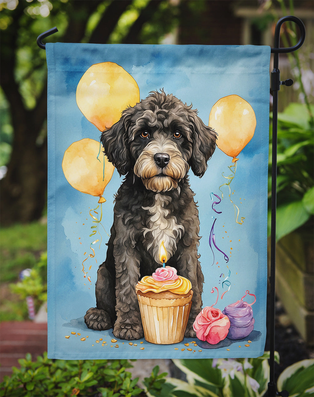 Portuguese Water Dog Happy Birthday Garden Flag