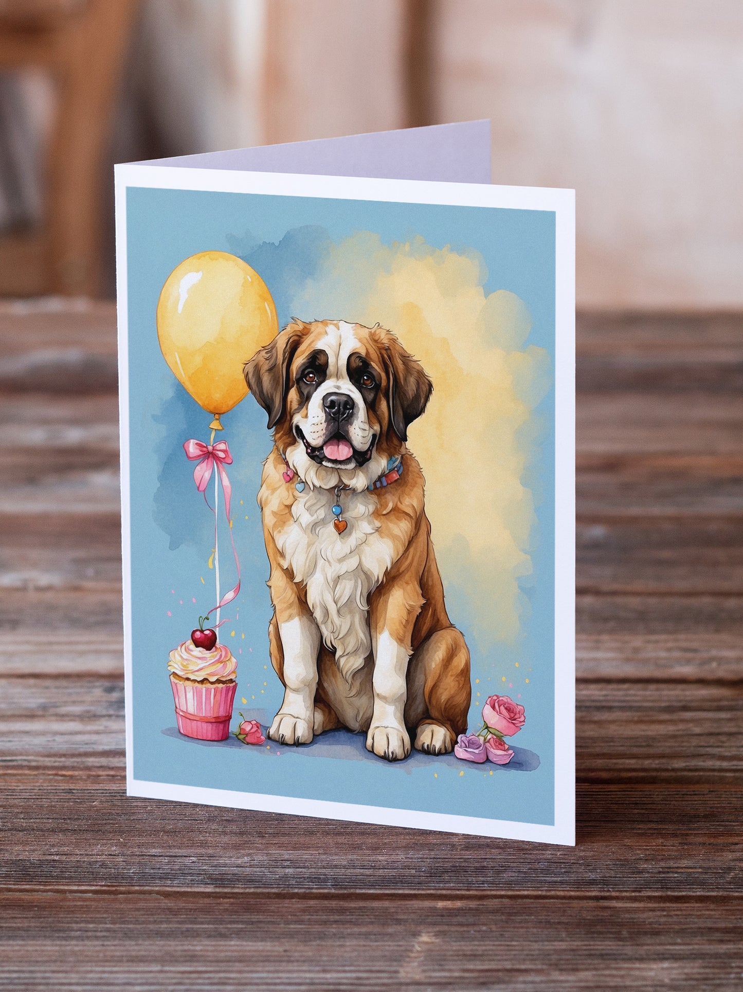 Saint Bernard Happy Birthday Greeting Cards Pack of 8