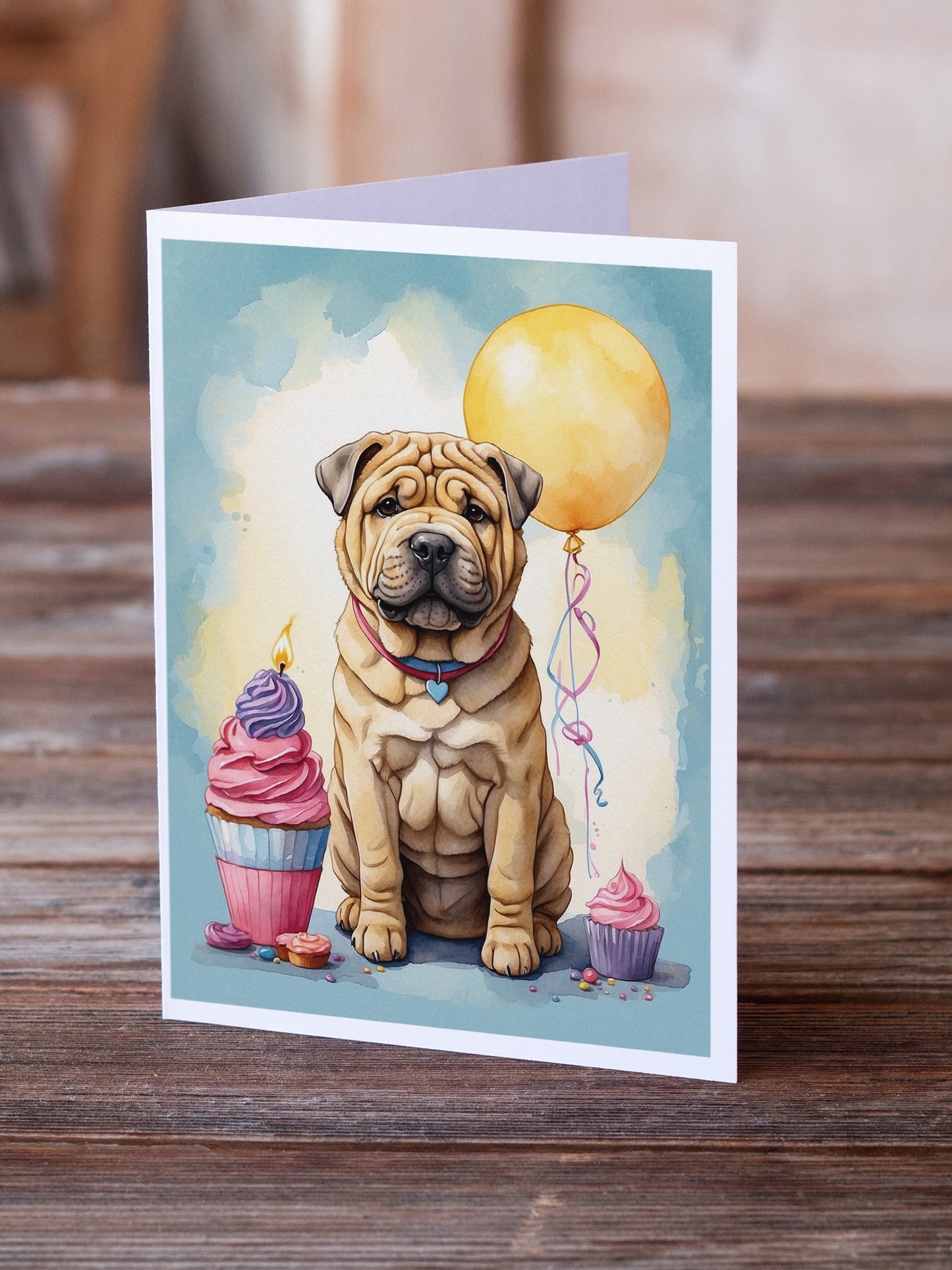 Shar Pei Happy Birthday Greeting Cards Pack of 8
