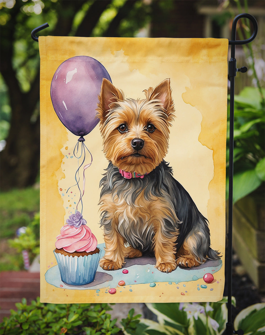Silky Terrier Happy Birthday Garden Flag