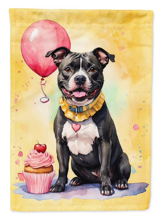 Buy this Staffordshire Bull Terrier Happy Birthday Garden Flag