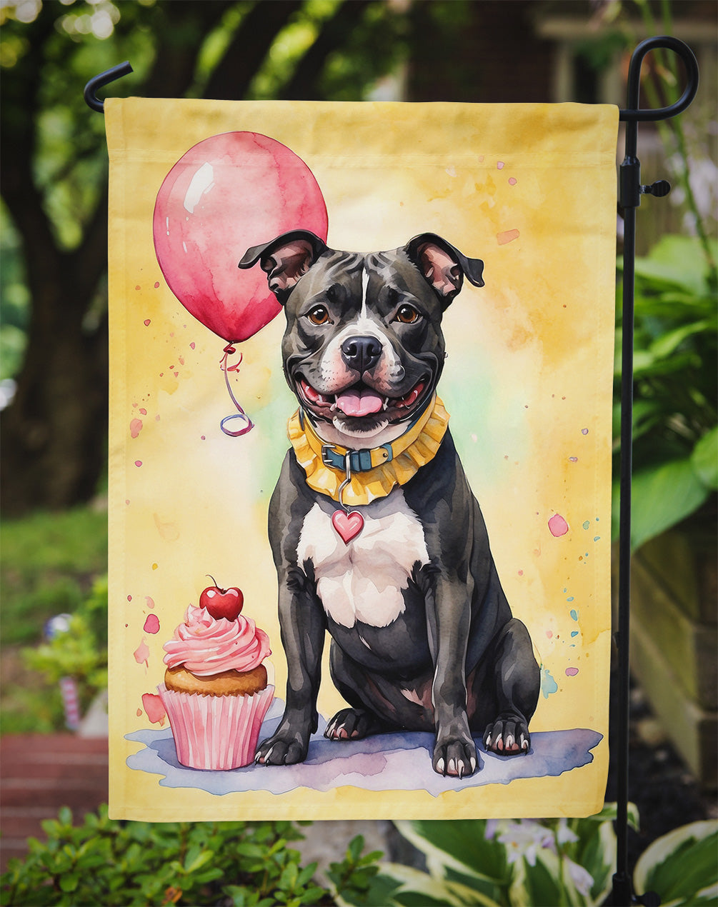 Staffordshire Bull Terrier Happy Birthday Garden Flag