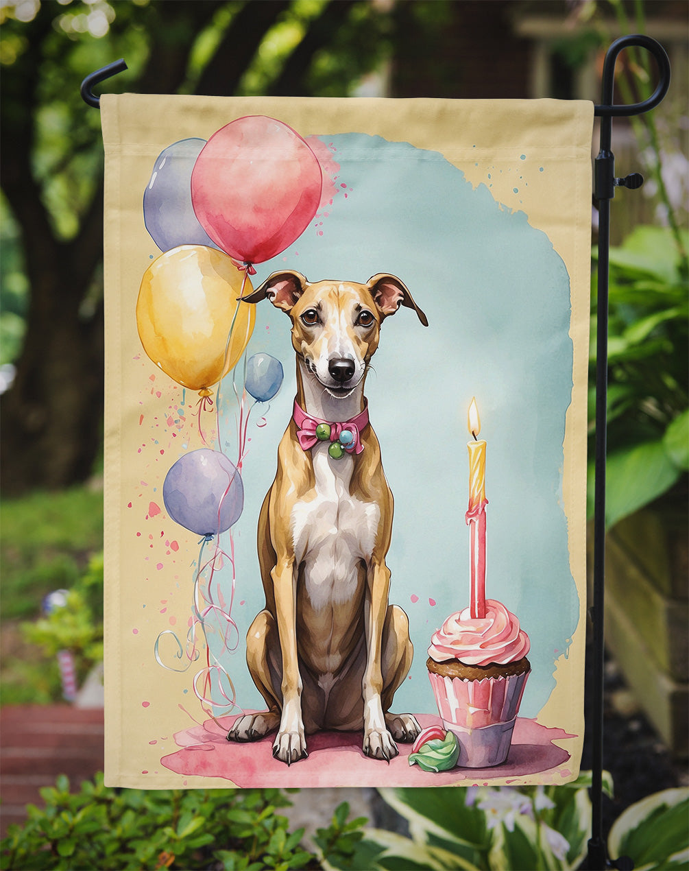 Whippet Happy Birthday Garden Flag
