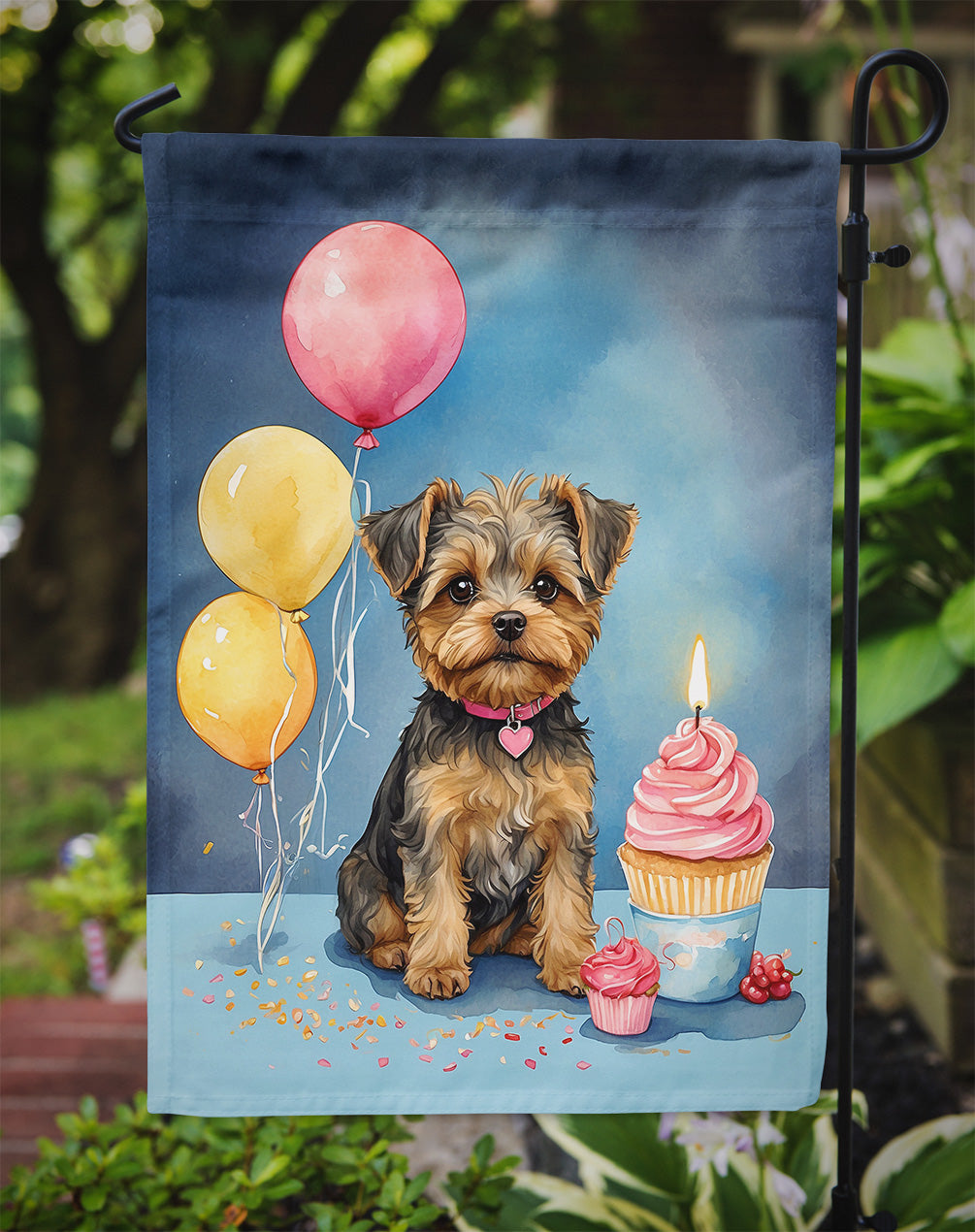 Yorkipoo Happy Birthday Garden Flag