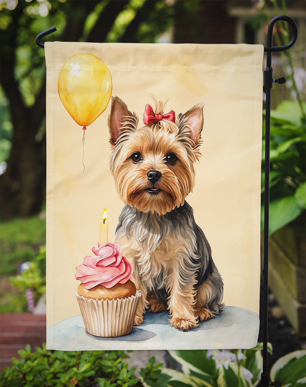 Yorkshire Terrier Happy Birthday Garden Flag