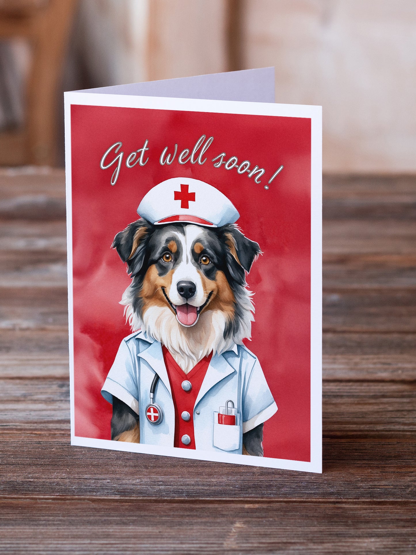 Australian Shepherd Get Well Soon Greeting Cards Pack of 8