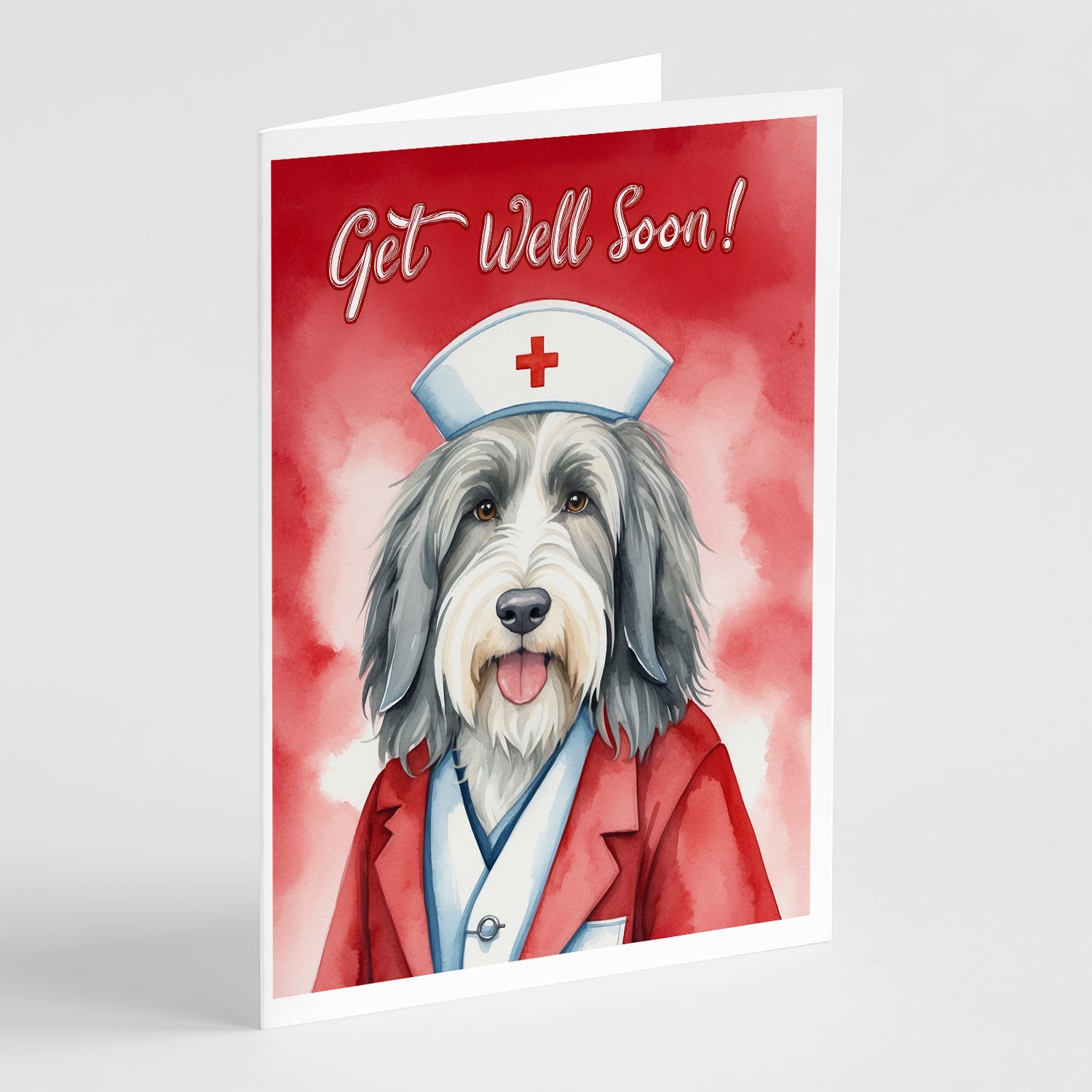 Buy this Bearded Collie Get Well Soon Greeting Cards Pack of 8