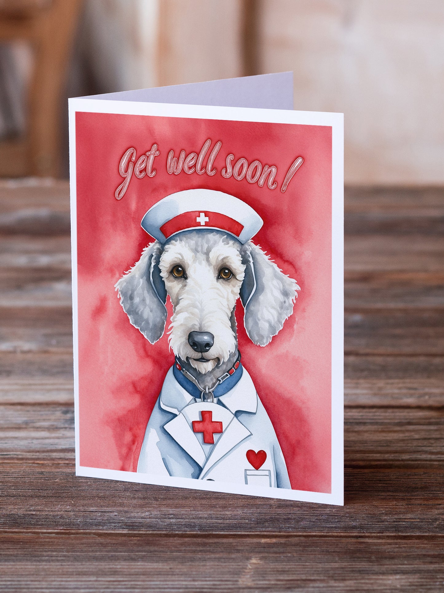 Bedlington Terrier Get Well Soon Greeting Cards Pack of 8