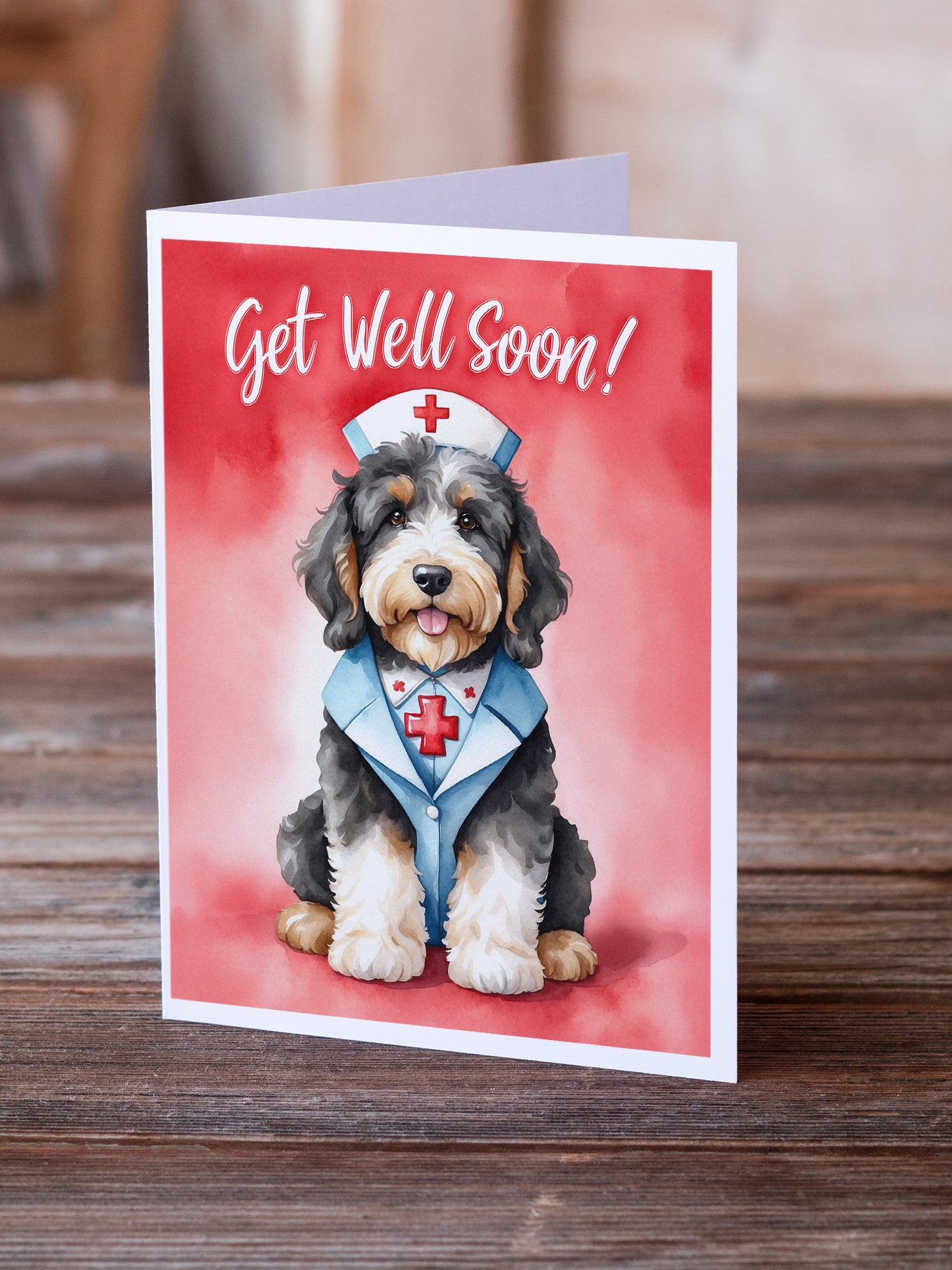 Bernedoodle Get Well Soon Greeting Cards Pack of 8