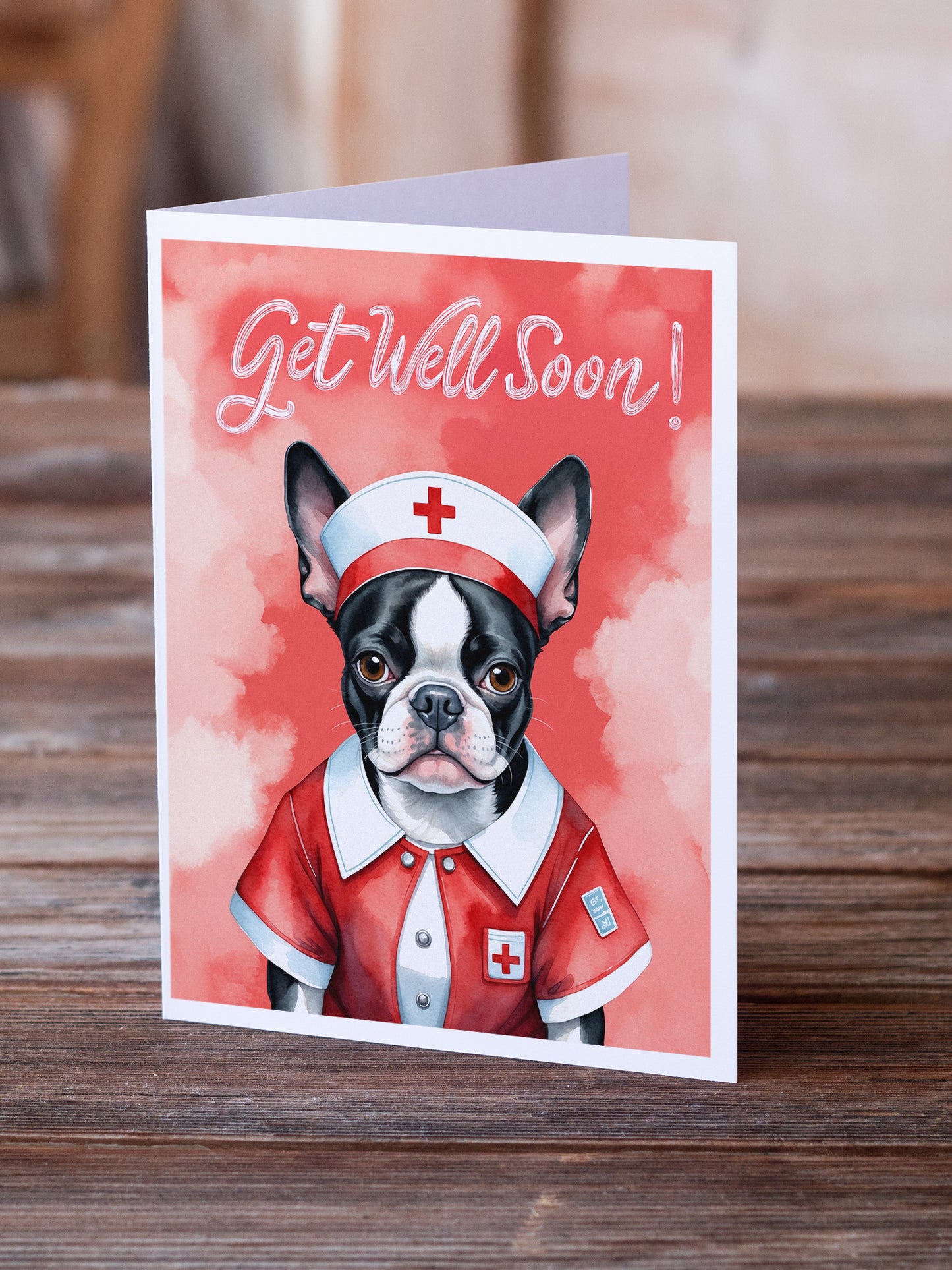Boston Terrier Get Well Soon Greeting Cards Pack of 8