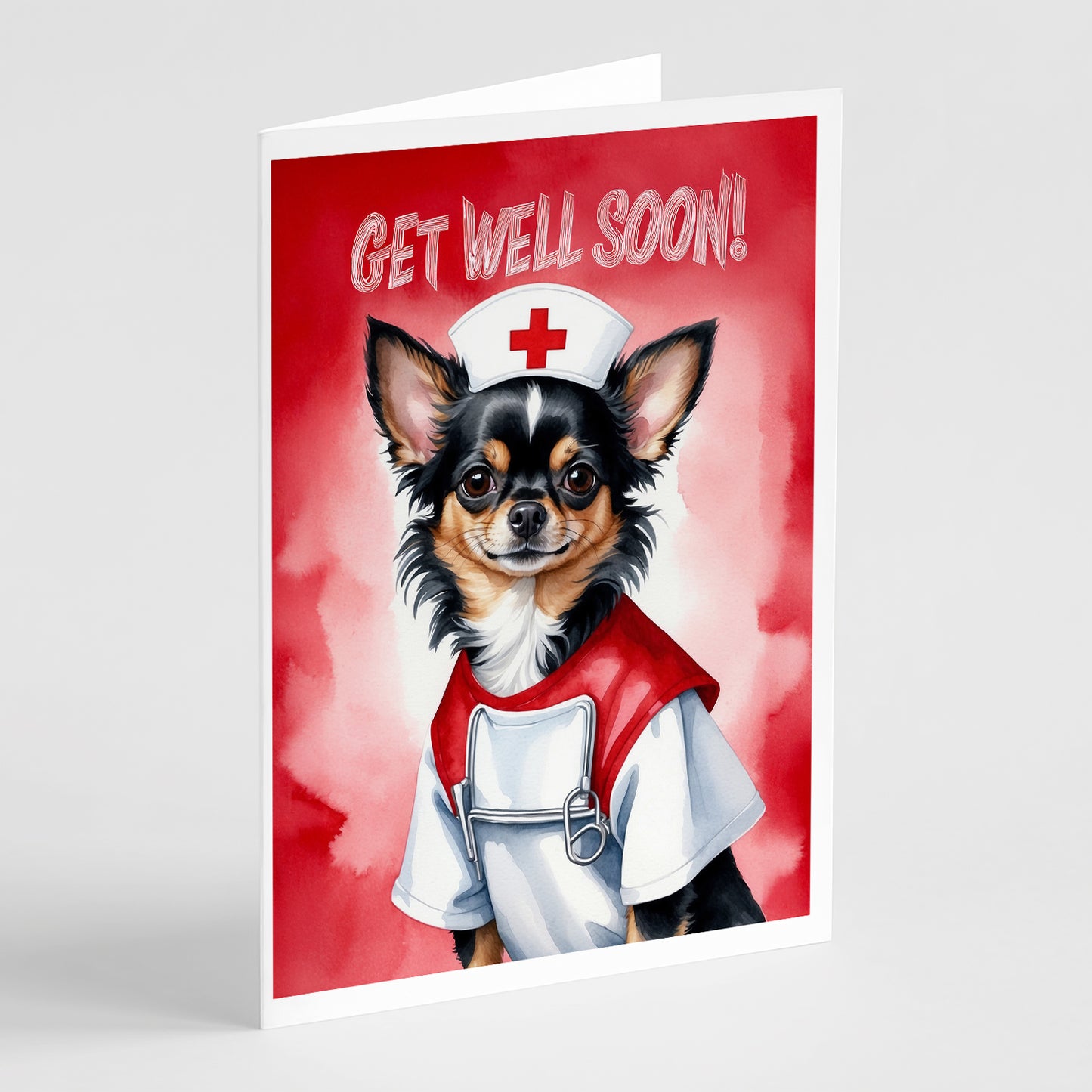 Buy this Black and Tan Longhair Chihuahua Get Well Soon Greeting Cards Pack of 8
