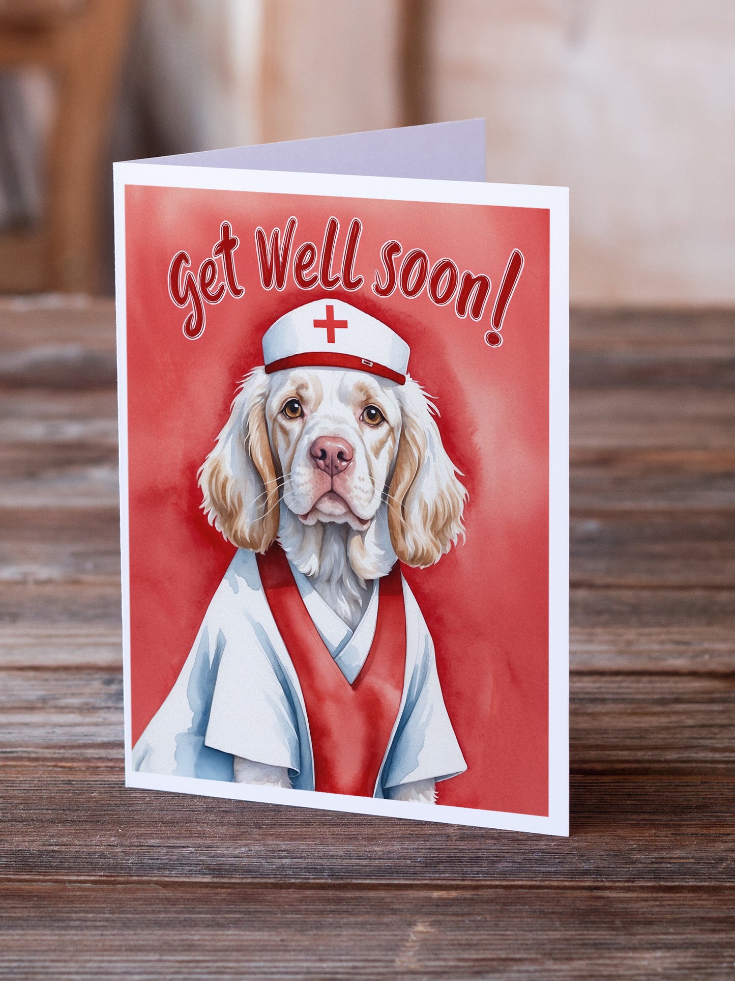 Clumber Spaniel Get Well Soon Greeting Cards Pack of 8