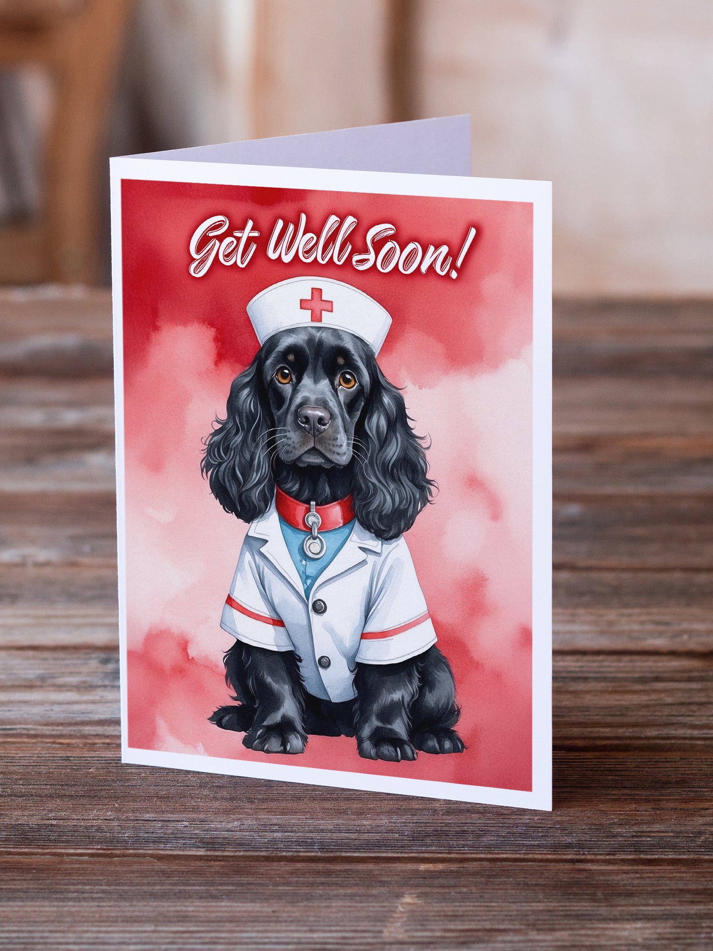 Black Cocker Spaniel Get Well Soon Greeting Cards Pack of 8