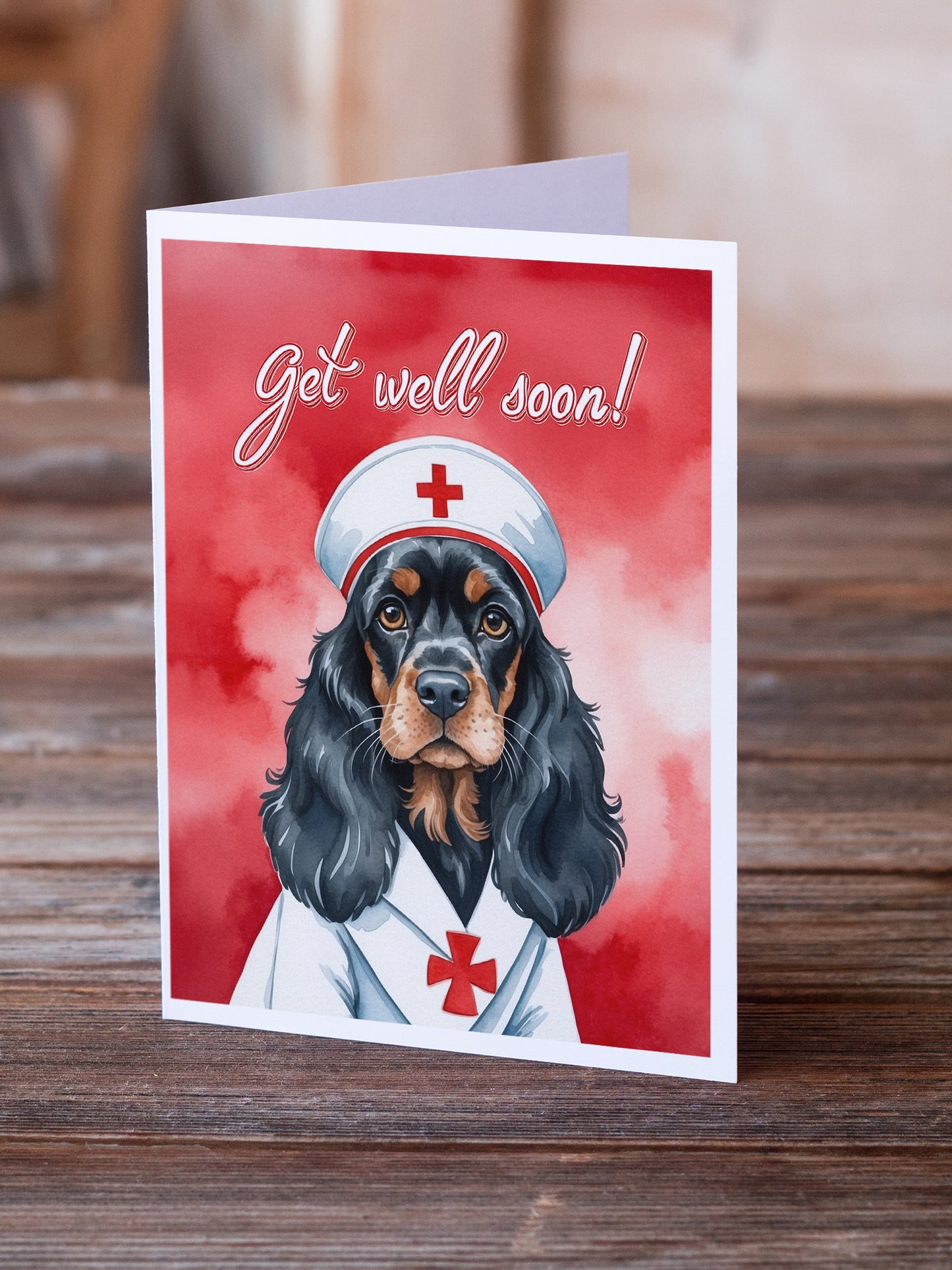 Black and Tan Cocker Spaniel Get Well Soon Greeting Cards Pack of 8