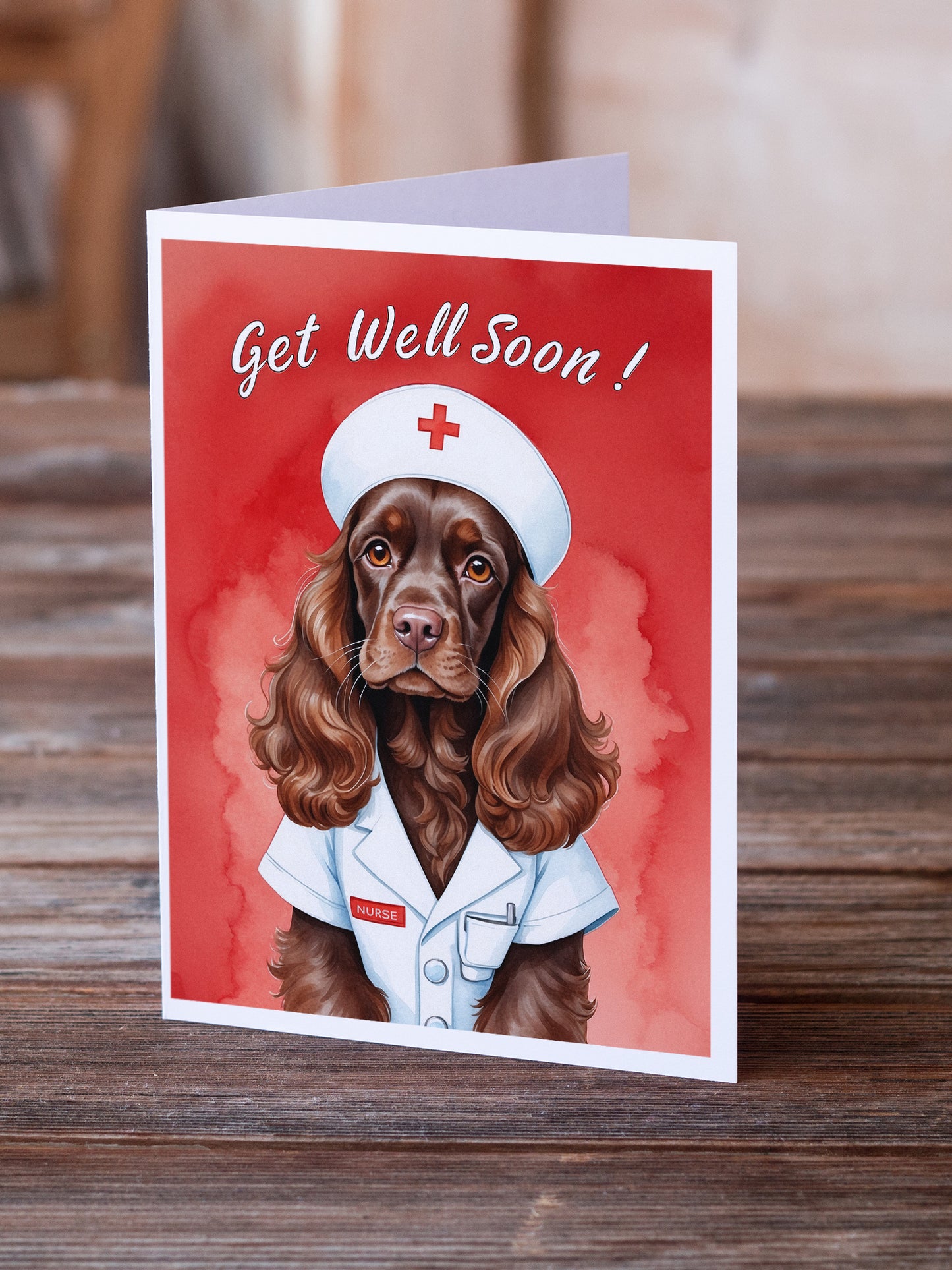 Chocolate Cocker Spaniel Get Well Soon Greeting Cards Pack of 8