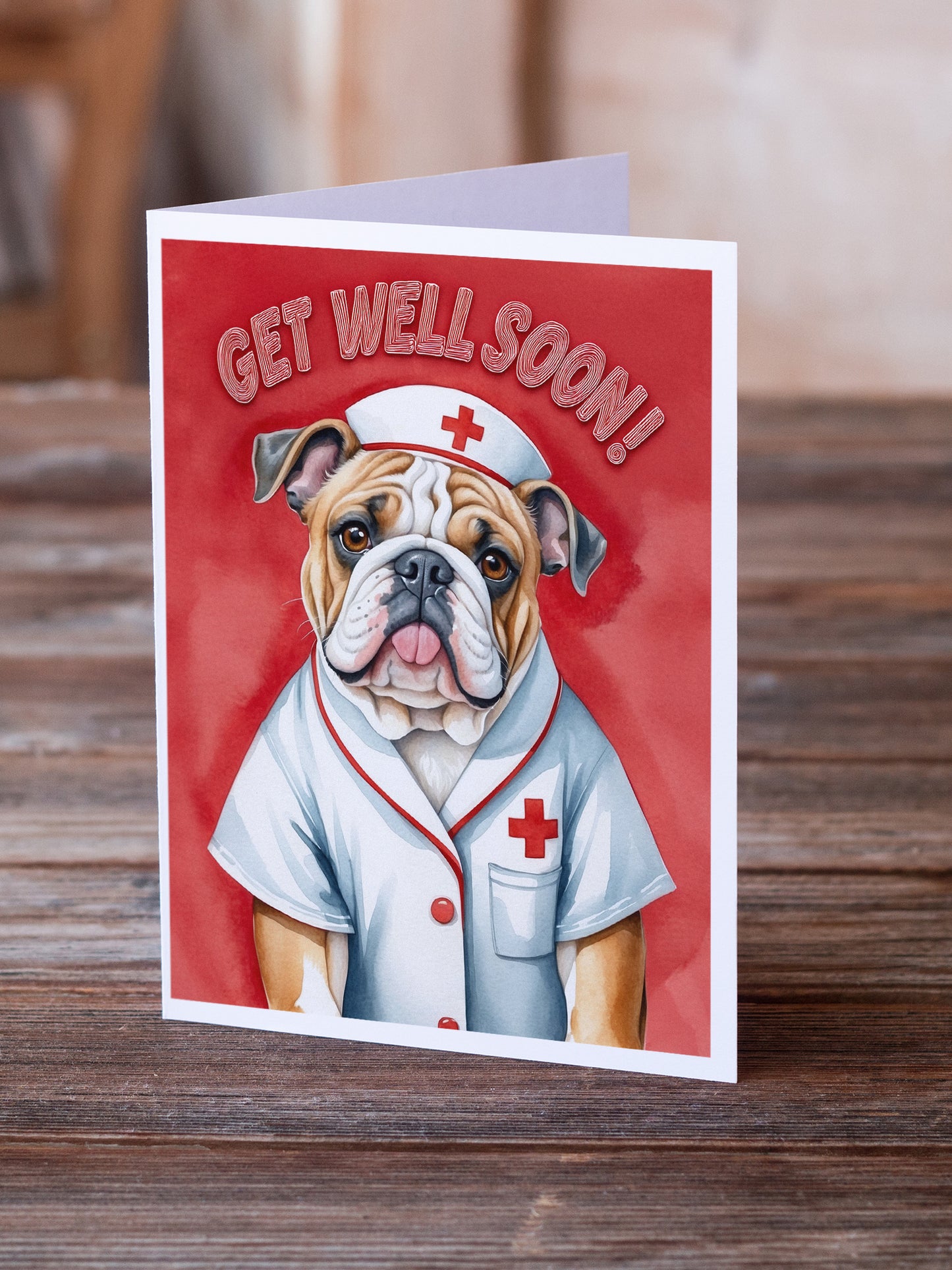 English Bulldog Get Well Soon Greeting Cards Pack of 8