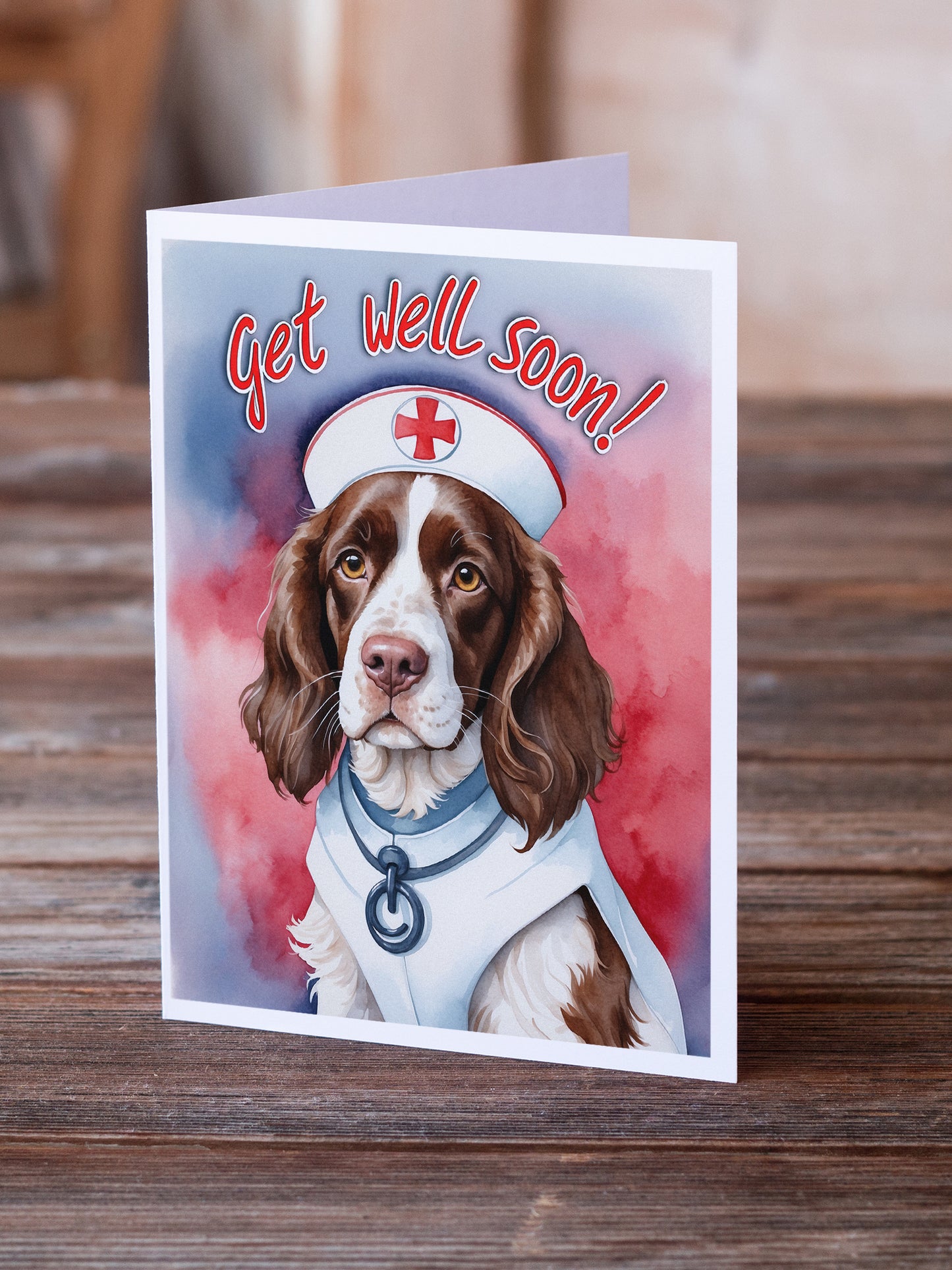 English Springer Spaniel Get Well Soon Greeting Cards Pack of 8