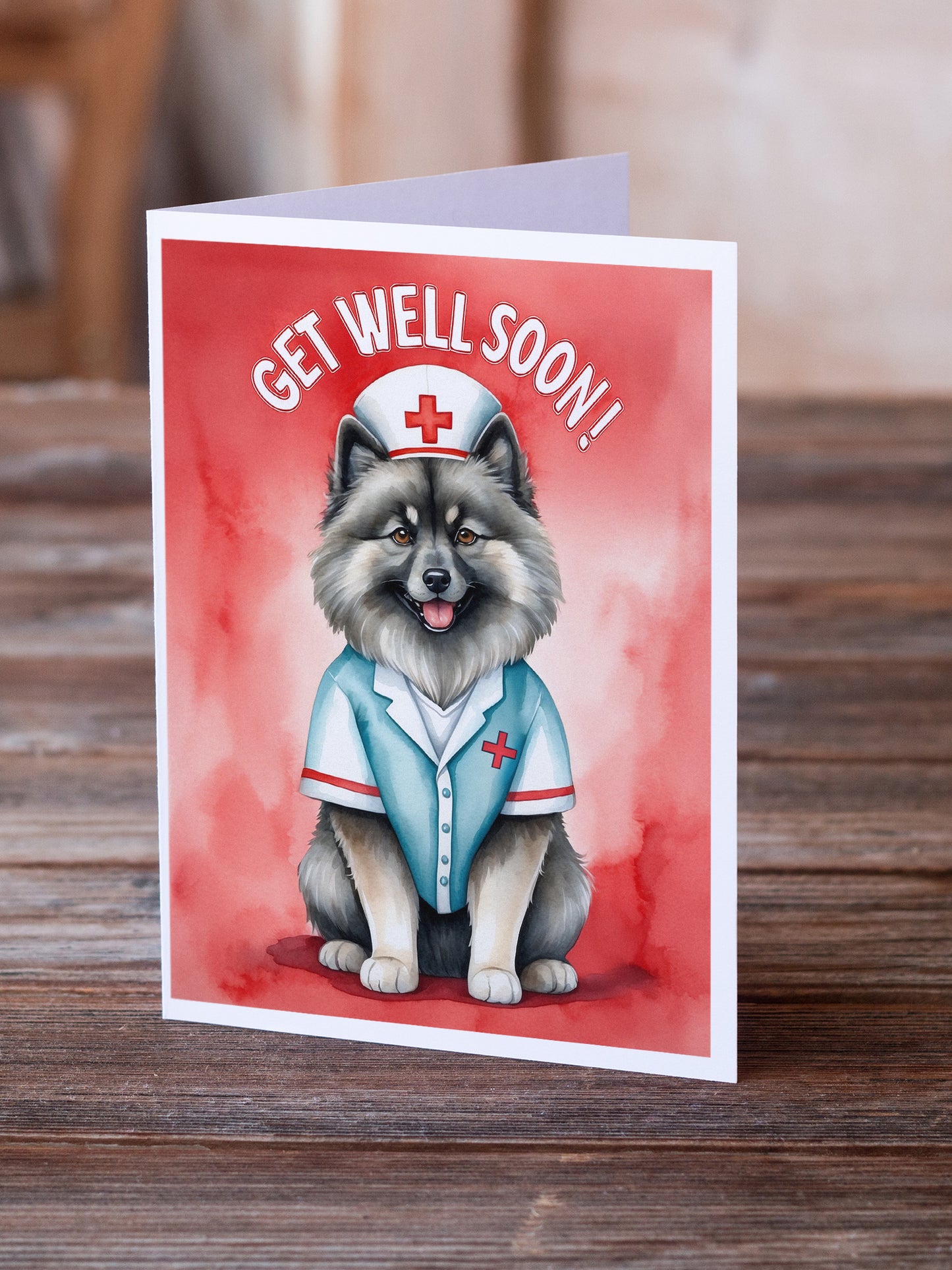 Keeshond Get Well Soon Greeting Cards Pack of 8