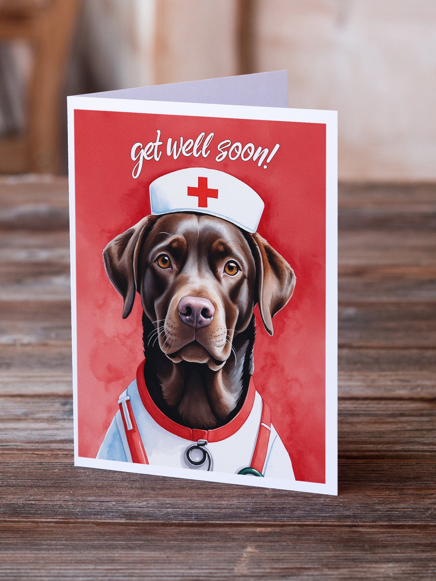 Chocolate Labrador Retriever Get Well Soon Greeting Cards Pack of 8