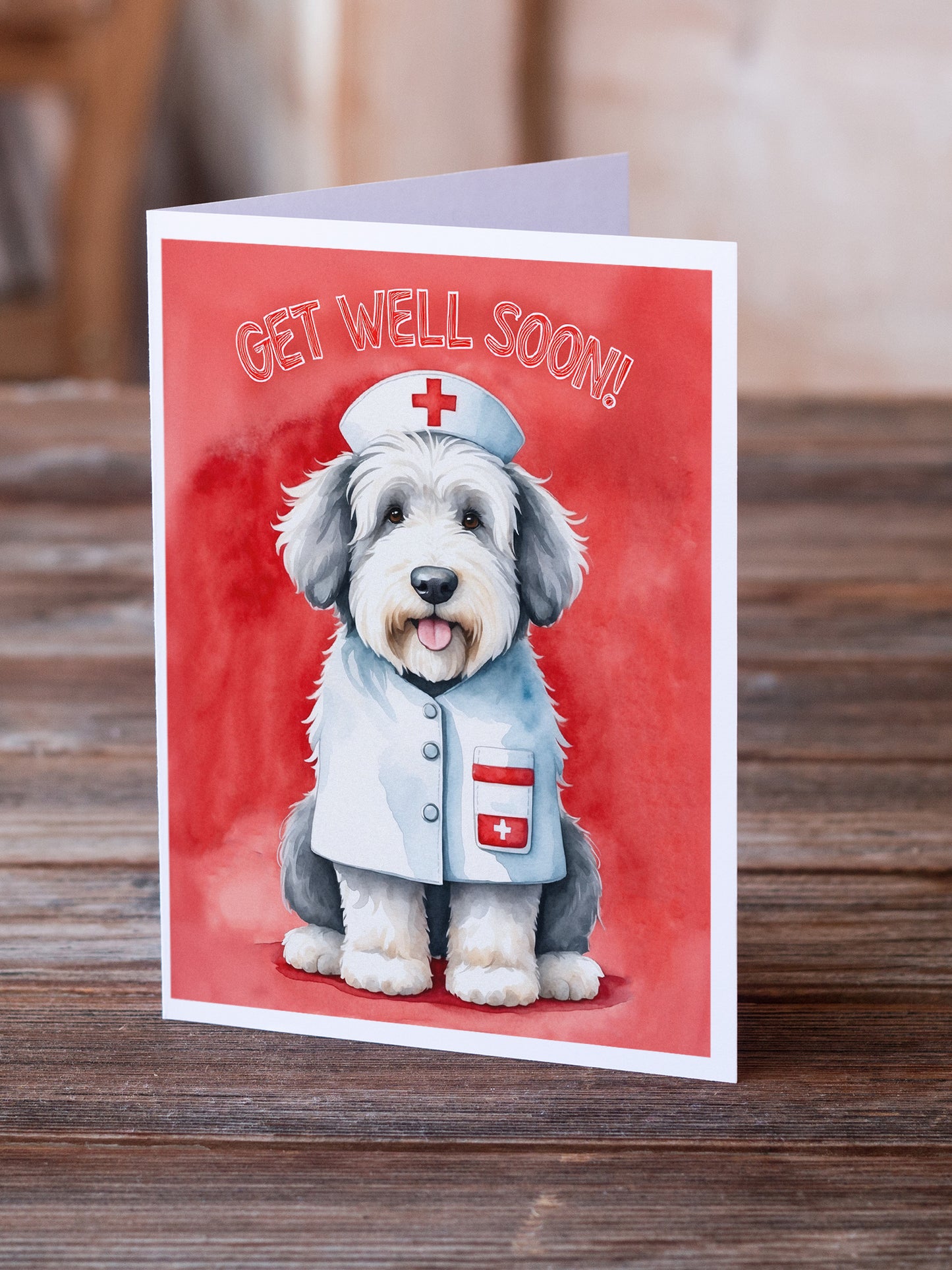 Old English Sheepdog Get Well Soon Greeting Cards Pack of 8