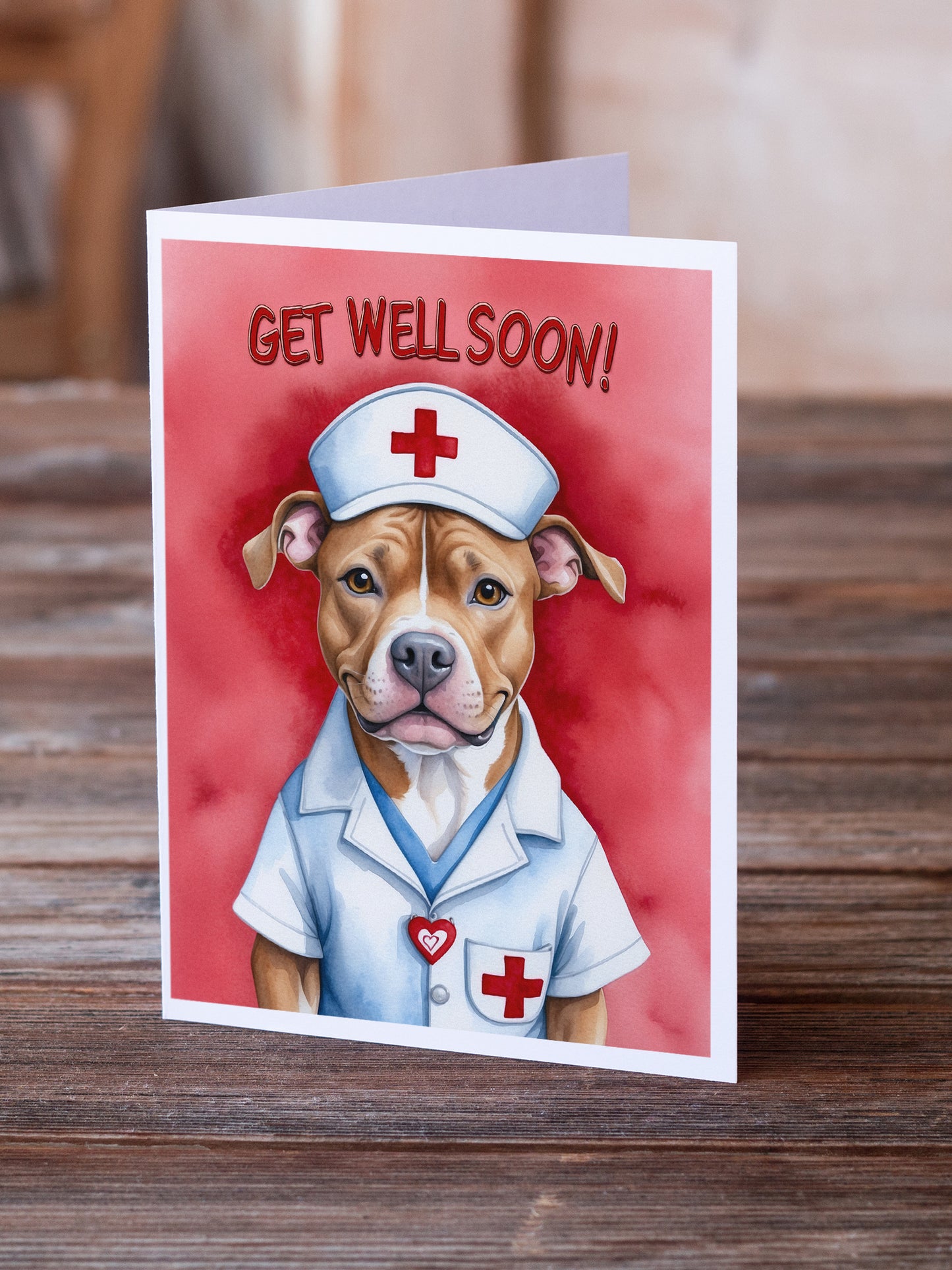 Pit Bull Terrier Get Well Soon Greeting Cards Pack of 8