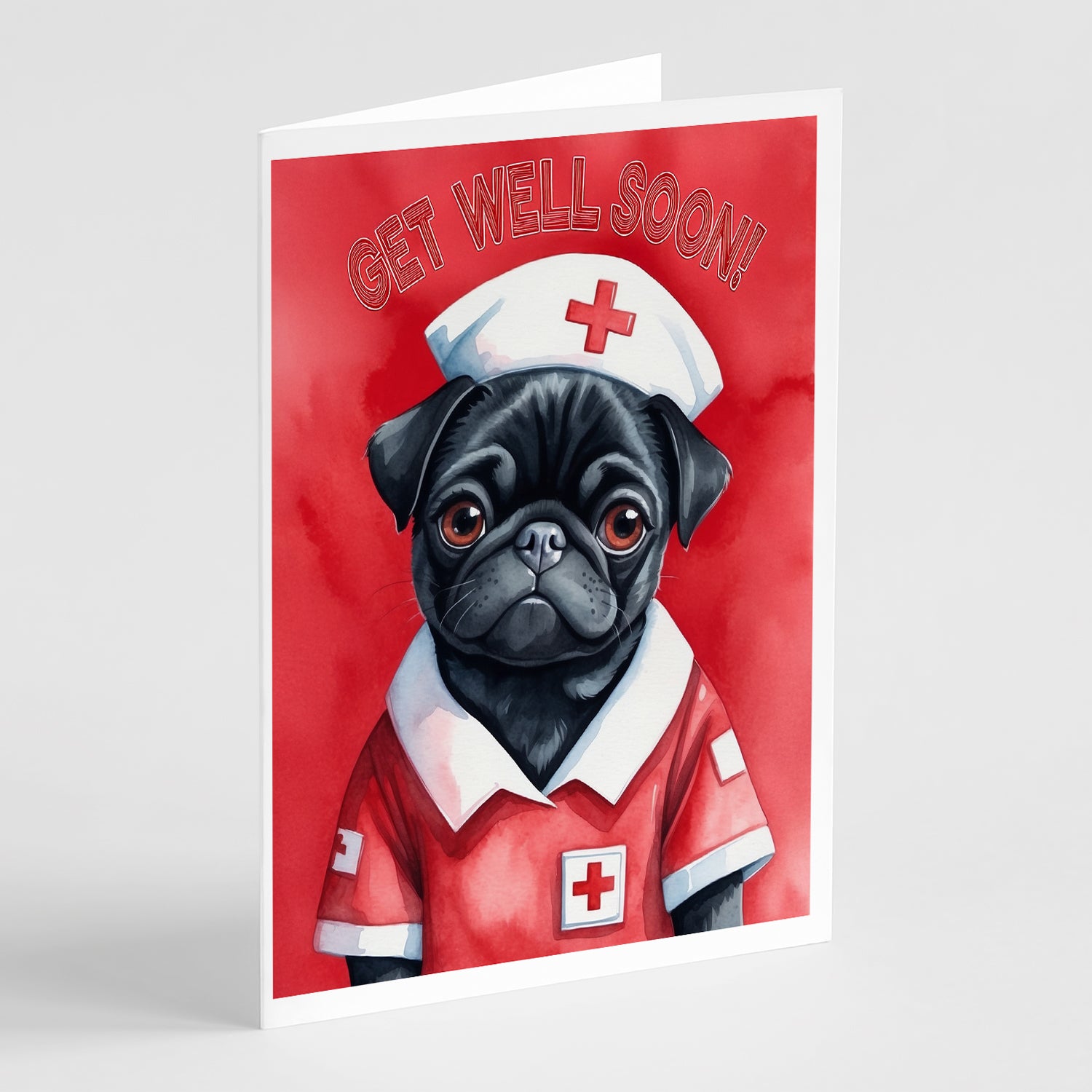 Buy this Black Pug Get Well Soon Greeting Cards Pack of 8