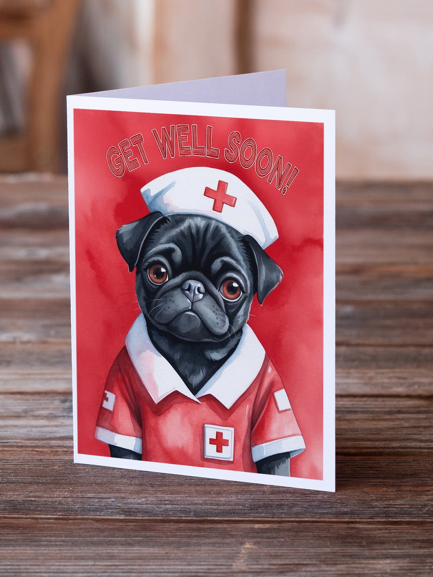Black Pug Get Well Soon Greeting Cards Pack of 8