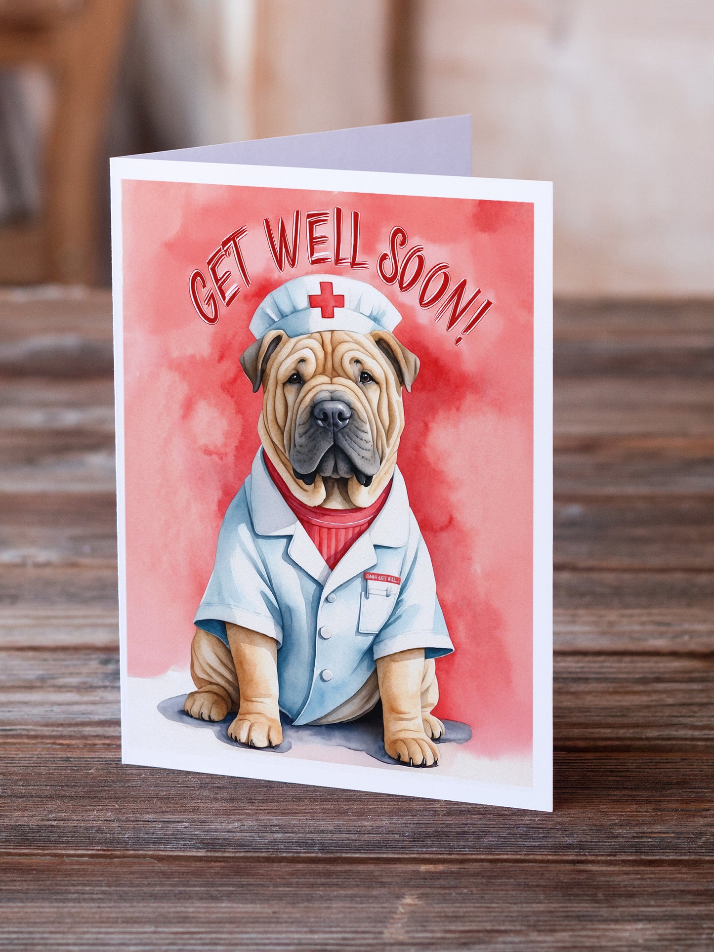 Shar Pei Get Well Soon Greeting Cards Pack of 8