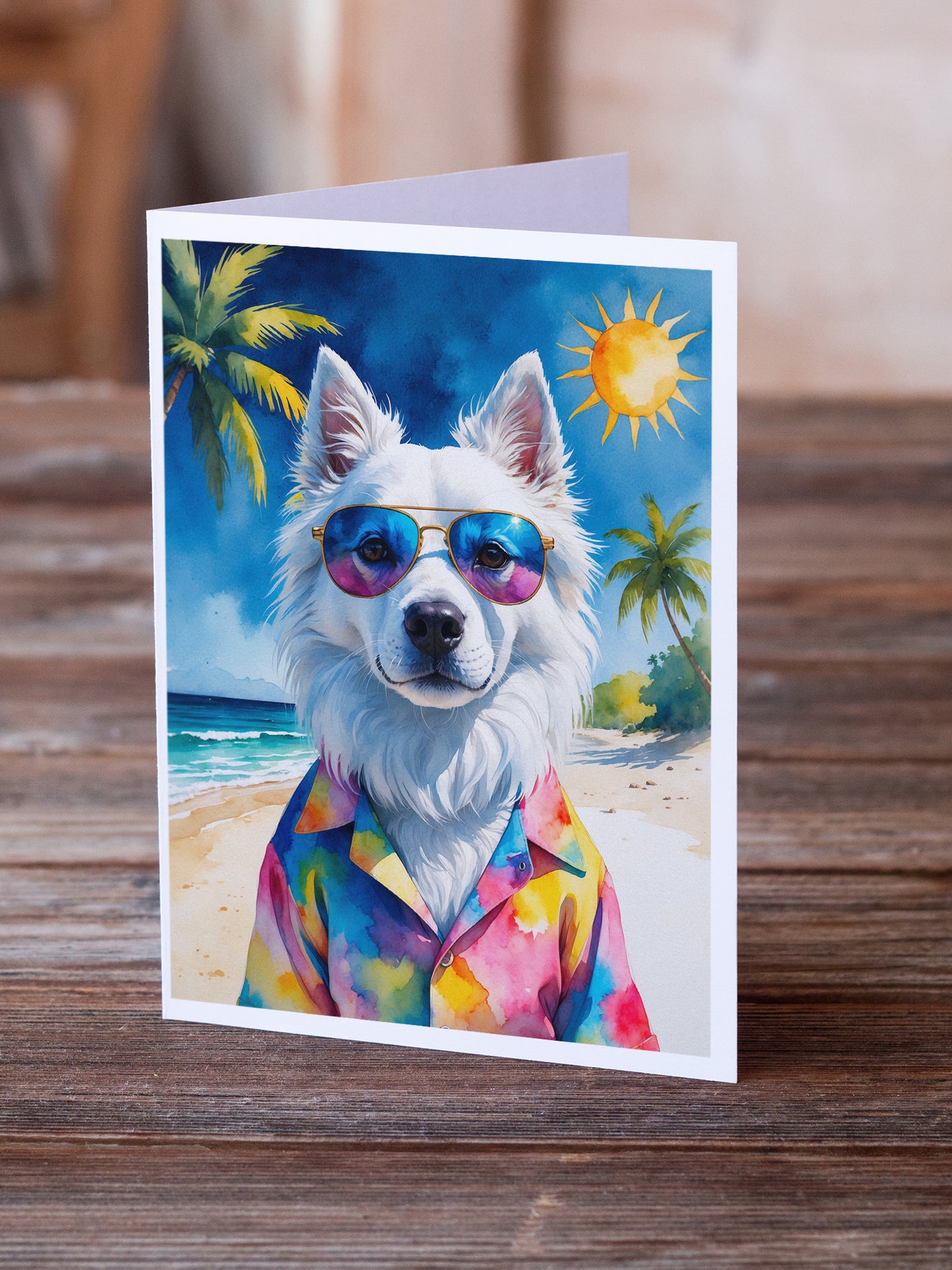 American Eskimo Summer Beach Time Greeting Cards Pack of 8