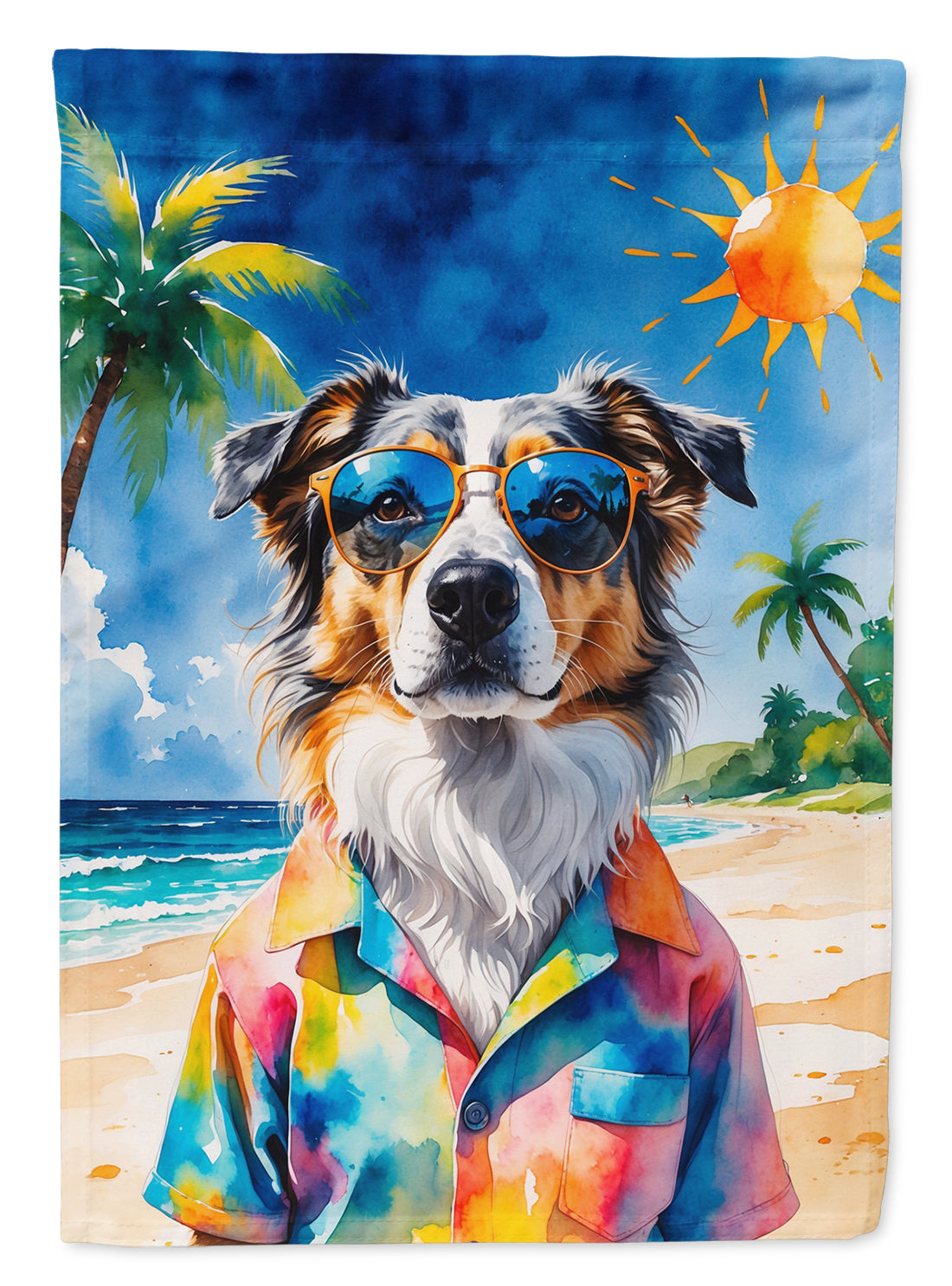 Buy this Australian Shepherd Summer Beach Time House Flag