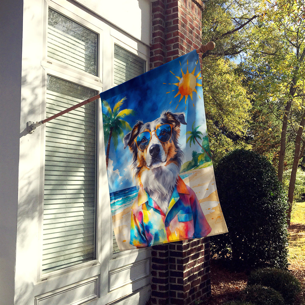 Australian Shepherd Summer Beach Time House Flag