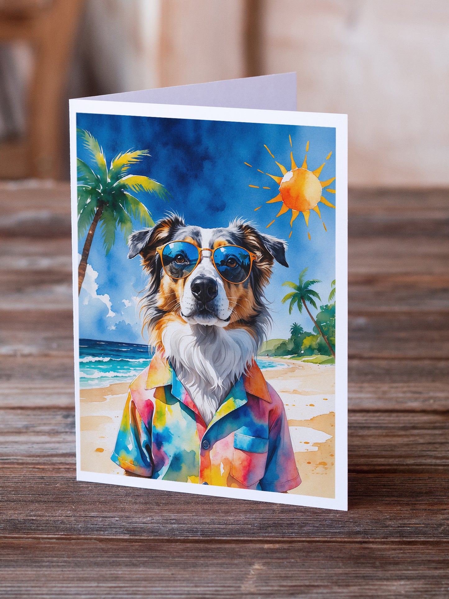 Australian Shepherd Summer Beach Time Greeting Cards Pack of 8