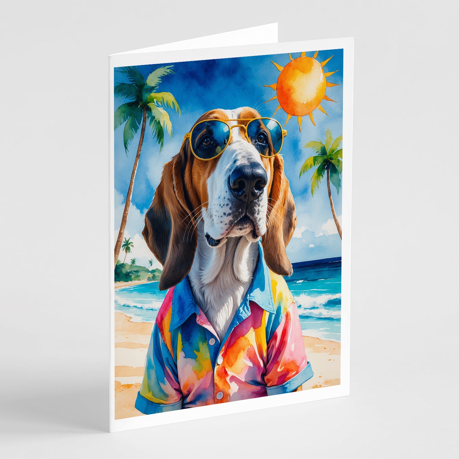 Buy this Basset Hound Summer Beach Time Greeting Cards Pack of 8